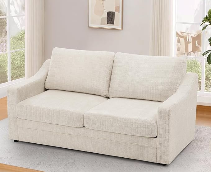 ACMEASE 67 Inches Chenille 2-Seat Sofa w/Comfortable Back Cushions, Modern Love Seat w/Deep Seat Space, Upholstered 2 Seater Couch w/High Resiliency Foam for Living Room, Office, Beige