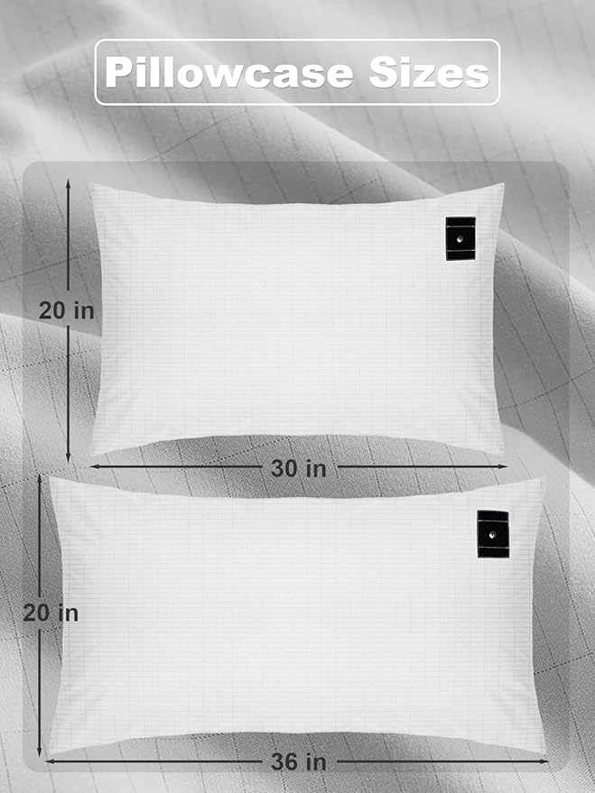 YOUBLAO Grounding Pillowcase, 90% Organic Cotton and 10% Silver Fiber Grounding Pillow Case with 15ft Grounding Cord, White Sleep Pillow 20x36 inch for Improve Sleep Improving Energy