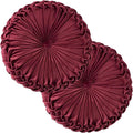 Teieas 2 Pcs Round Throw Pillows Decorative Pumpkin Velvet Boho Pleated Bed Pillows Back Support for Couch Chair Dorm Car 14.96'' (Burgundy)