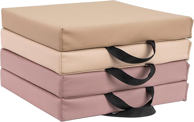 FDP SoftScape 12 inch Square Toddler Floor Cushions with Handles; Flexible Seating for Daycare, Preschool, Playroom; 1.5 inch Deluxe Foam (4-Piece) - Teddy
