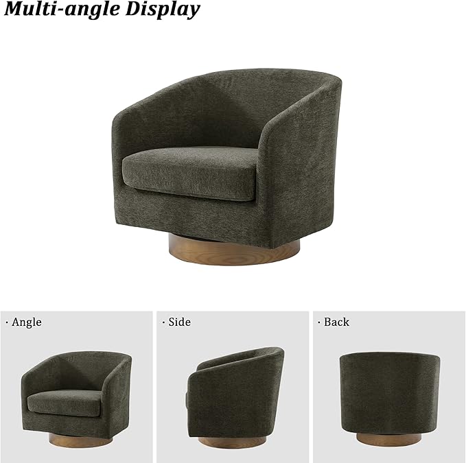 Swivel Barrel Chair, Modern Round PU Leather Accent Armchair for Living Room, Bedroom, Oversized Comfy Club Reading Chairs for Adults (Chenille Tan, Set of 1)