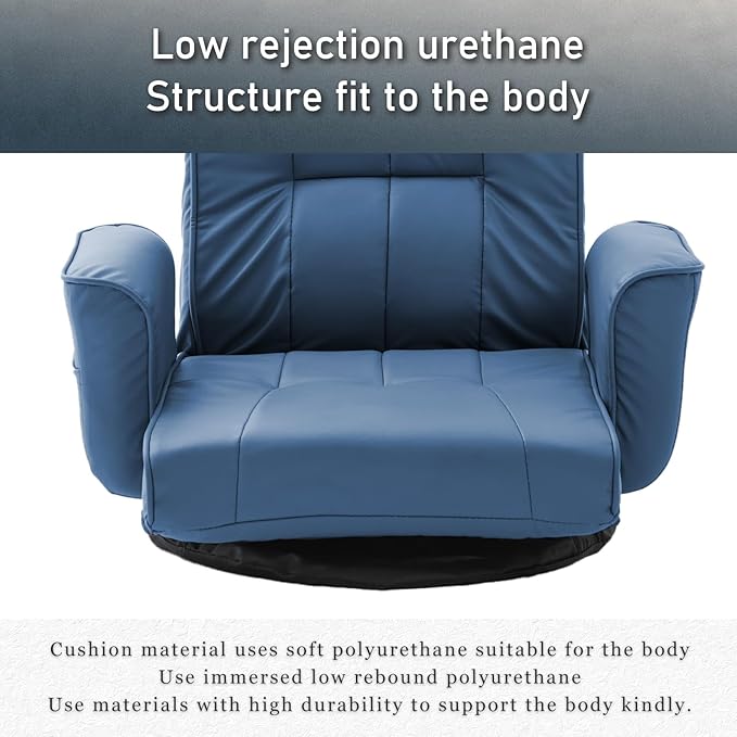 360 Degree Swivel Floor Chairs for Adults, Faux Leather Gaming Floor Chair with Back Support, 14 Angles Adjustable Comfortable Floor Lounge Chair Folding Video Game Chairs Office Bedroom
