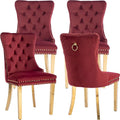 YeahFurn Mid Century Modern Dining Chairs Set of 4, Red Velvet Upholstered Tufted Back, Kitchen & Dining Room Chairs, Gold Metal Legs, Nailhead Trim, Sillas para Comedor (Red, 4 Pcs)