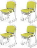 VINGLI Stackable Chairs Set of 12, Stacking Office Chairs with Metal Sled Base, Ergonomic Plastic Padded Seat & Back, Capacity 350lbs, Stacking Chairs for Waiting Room Break Room Banquet Guest, Green