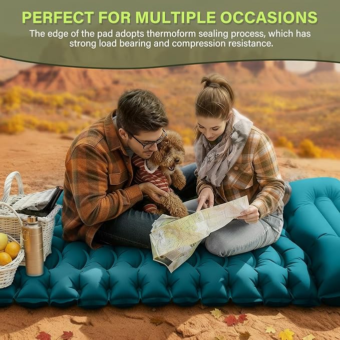 FUN PAC Camping Sleeping Pad, Ultralight Camping Pad with Pillow Built-in Foot Pump Inflatable Sleeping Mat Compact for Camping Backpacking Hiking Traveling-Green