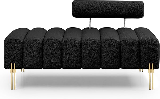 NIOIIKIT 53.2" Modern Loveseat Sofa Couch, Upholstered Accent Sofa with Golden Legs and Adjustable Backrest, Small Teddy Fleece Couches for Bedroom, Living Room, Compact Small Space (Black)