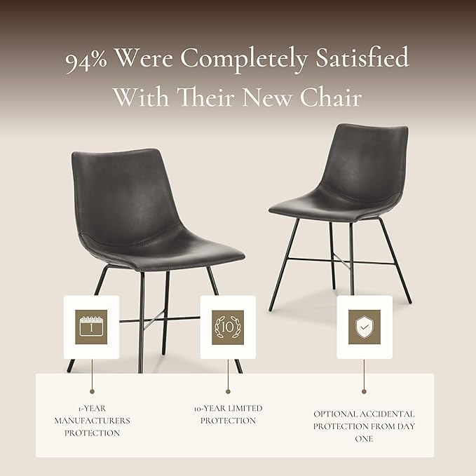 POLY & BARK Paxton Leather Dining Chairs – Set of 2 Modern Dining Room Chairs with Low Back – Faux Leather Upholstery and Matte Black Steel Base – Comfortable Seating for Stylish Interiors – Grey
