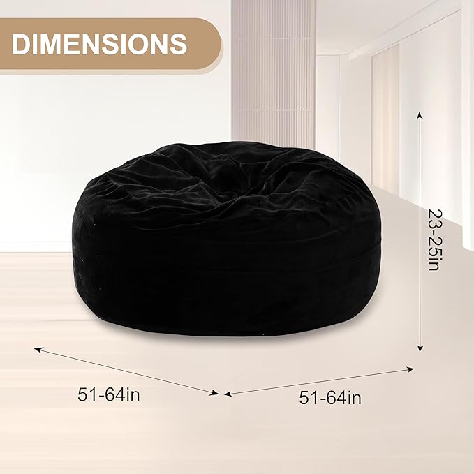 Bean Bag Chair for Adults, Floor Bean Bags Offers Ample Space for Adults,Memory Foam Giant Bean Bags,Lounger Versatile Design Suits Any Room,Movie Nights,Reading(Black,5FT)