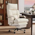 M76 Recline Office Chair with Footrest, 160° Infinite Reclining 10" Thick Executive Desk Chair, 420lb Heavy Duty Big and Tall, Adjustable Seat Depth, Cream