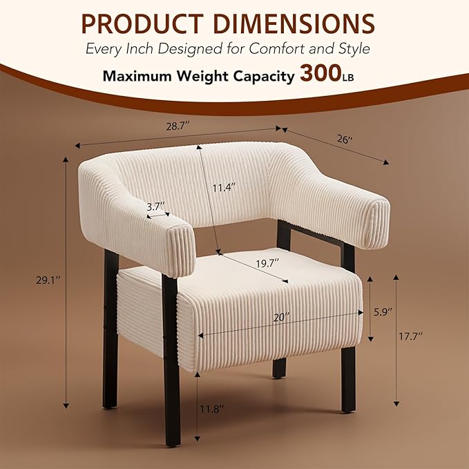 Wismestr Corduroy Upholstered Accent Chair - Cozy Modern Decorative Armchair, Comfortable Cute Corner Side Chairs for Living Room, Bedroom, Reading Nook, Small Spaces (Pink, White Leg)