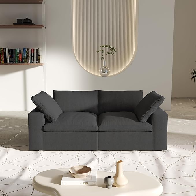 Cloud Sectional Couch, Black Modular Sectional Sofa, Modern Comfy Love Seat Sofa, Covers Removable, Convertible Sleeper Couch for Living Room Apartment (Linen Fabric)