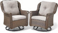 ACTREST Patio Chairs Outdoor Swivel Glider - Set of 2 High Back Outside Brown Wicker Rattan Rocking Chair with Thick Cushion for Porch Apartment Deck Yard Poolside Garden - Beige