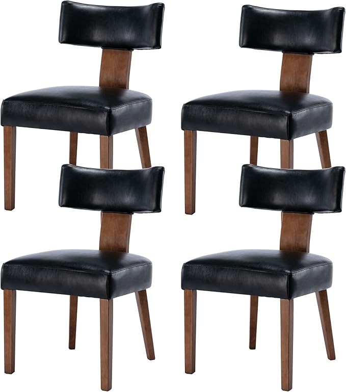 RIVOVA Set of 4 PU Leather Upholstered Side Chairs, Modern Kitchen Armless Parson Chairs Solid Wood Dining Chairs, Black