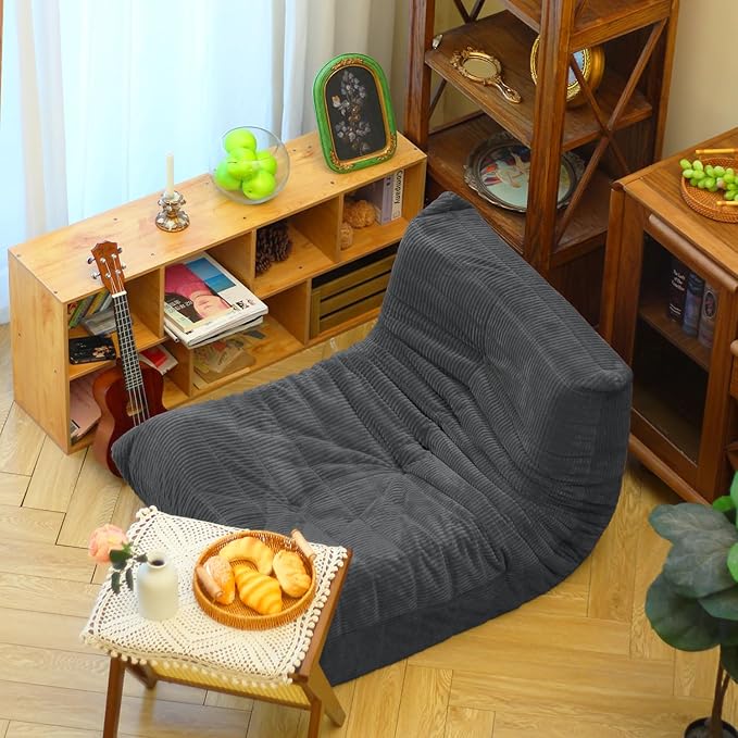 N&V Fireside Floor Sofa- Mid-Century Modern Armless Lounge Chair with Premium Soft Corduroy Fabric, Plush Foam Cushion Accent Chair for Living Room, Bedroom & Office (Dark Grey)