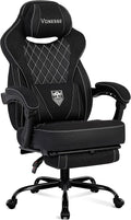 Vonesse Gaming Chair, Reclining Fabric Gaming Chairs for Adults 250LBS, Office Chair with Pocket Spring Cushion, Computer Chair with Footrest and Massage Lumbar Support (Black)