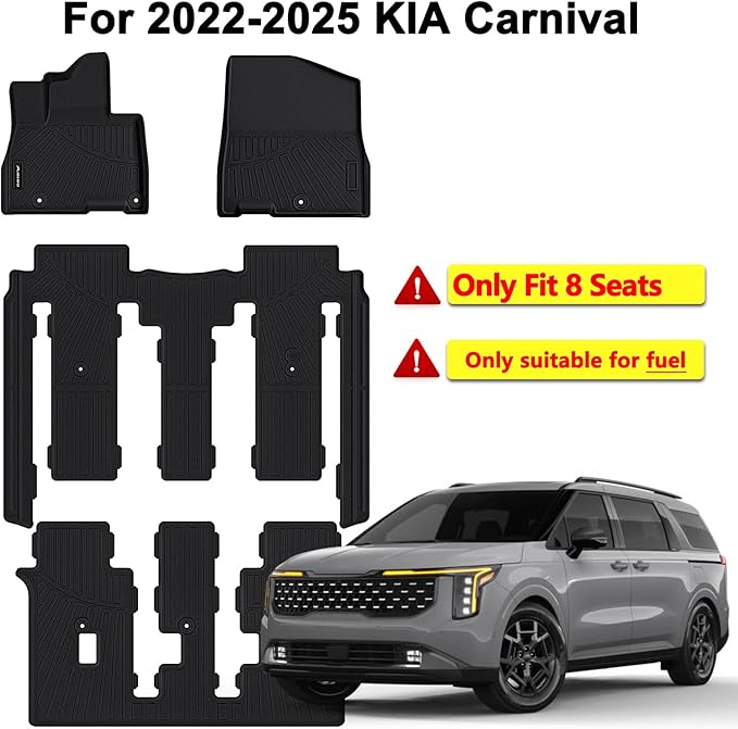 Floor Mats for 2022-2024 2025 KIA Carnival 8 Seats (Not for Prestige & Hybrid),TPE All Weather Protection 1st & 2nd 3rd Row Floor Liners Accessories,Black