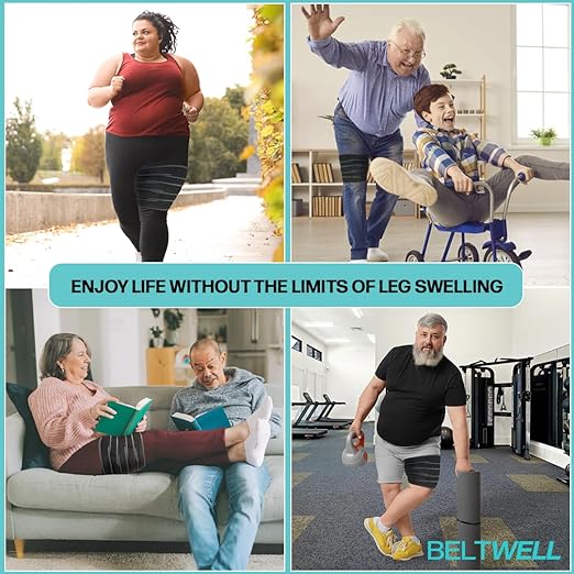 Beltwell® Adjustable Thigh Compression Wrap for Swollen Legs, Lymphedema, Varicose Veins, Lipedema, Edema, Circulation, Heaviness, Post-Surgery & Blood Clots – Muscle Recovery, Pain Relief, Circulation & Mobility – Support for Men & Women