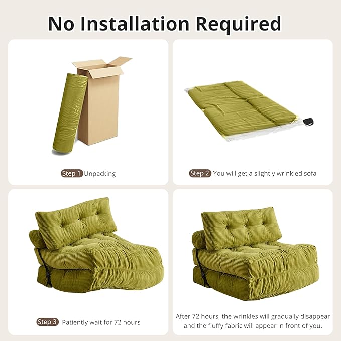 Convertible Sofa Bed & Couch Bed - Oversized Adult Sleeper Chair & Bean Bag Chair, Foldable Floor Bed with Backrest, Comfortable Lazy Sofa for Bedroom, Living Room & Dorm