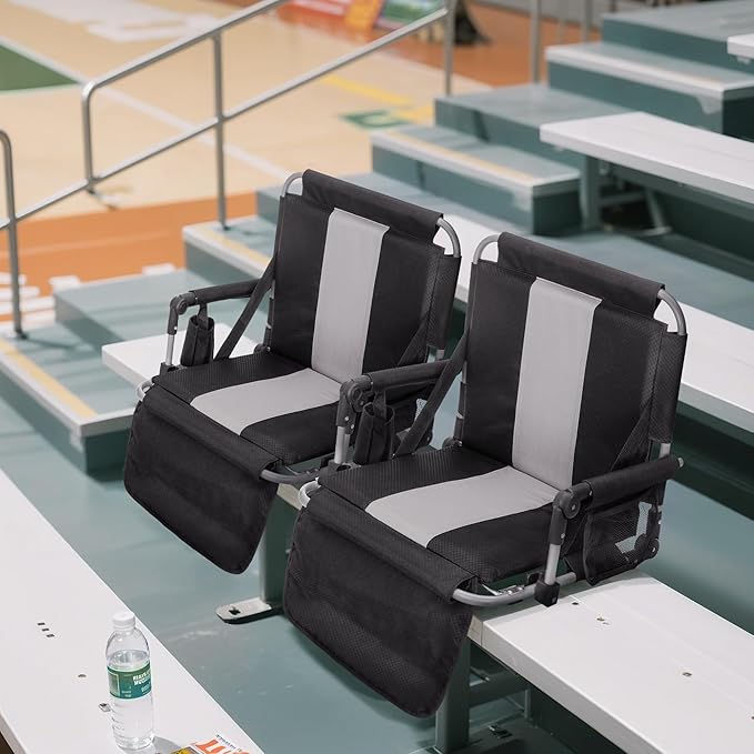 GREEN PARTY Stadium Seat for Bleachers Portable Outdoor Floor Folding Stadium Chair with Armrest, Back Support, Cup Holder, Mesh Bag and Hide Hooks