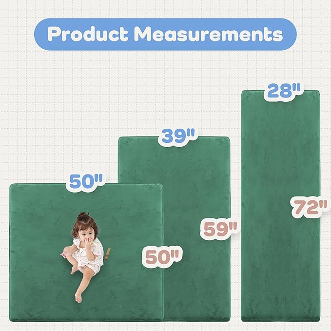 PAPAMAT 1.3" Thick Baby Floor Play Mat 50x50, Basic Padded Foam Mat for Tummy Time Crawling, Non Slip Cushioned for Babies Toddlers Infants Kids (Dark Green)