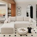 KAPEETOO Cloud Modular Sectional Sofa with Chaise Longue, Giant L Shaped Sectional Couch with Deep Seat, Oversize 3-Seater Boneless Couch for Living Room Bedroom Left Facing Chaise (White)