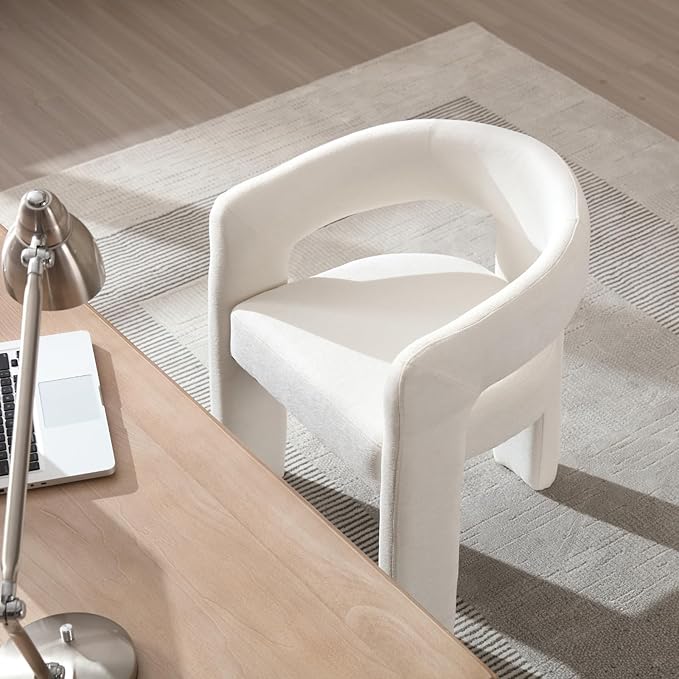 DAYALANE Modern Barrel Dining Chair, Upholstered Accent Kitchen Chair with Arms Comfy Chenille Side Chair for Living Room/Home Office/Reception, Beige Chenille