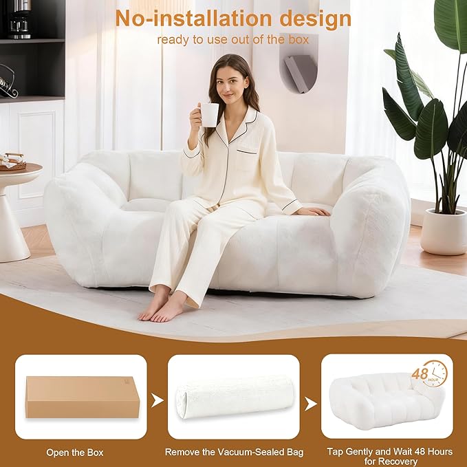 Giant Bean Bag Chair, 2 PCS Bean Bag Chairs for Adults Kids, Oversized Plush Bean Bag Couch with Armrest, Large Chair with Filler, Stuffed Accent Chair Lounge Floor Sofa for Gaming, Reading, Beige