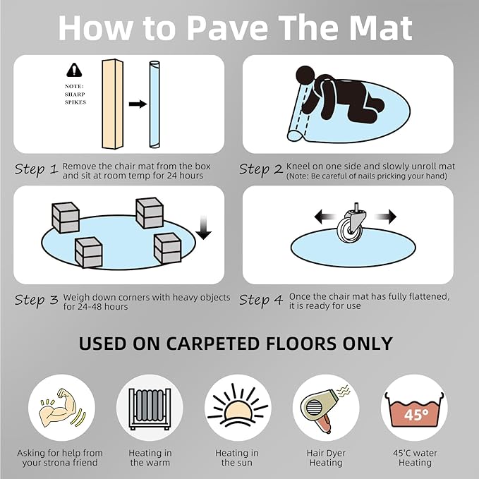 Office Chair Mat for Carpet, 36"x48" Clear Floor Mats with Lip, Computer Desk Floor Mat - PVC Plastic Rug Carpet Protector Mats for Gaming Chair Under Desk Pad for Rolling Chair, Easy Glide