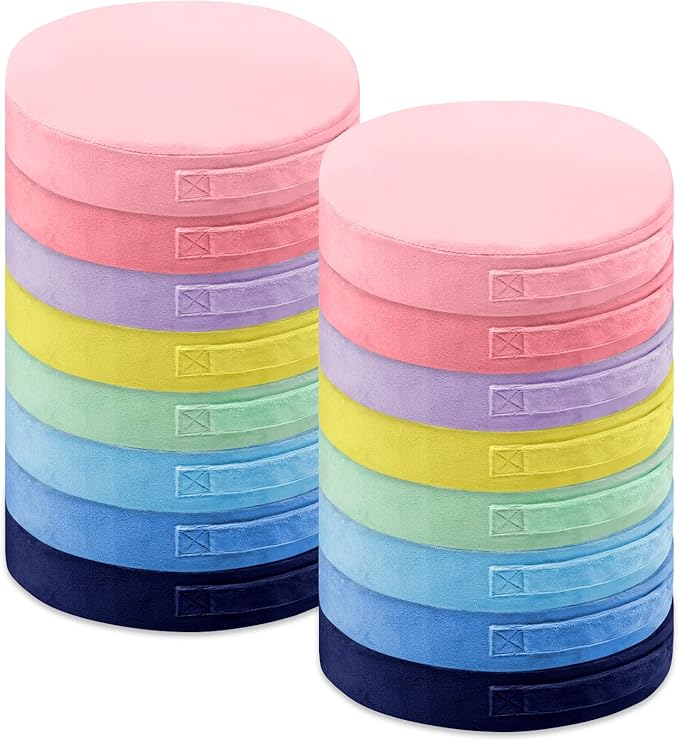 16 Pcs Round Floor Cushions for Kids, 15'' Plush Flexible Seating Pillows with Handles, Soft Chair Seats for Classroom Elementary Daycare Preschool Playroom Reading Corner Multicolor
