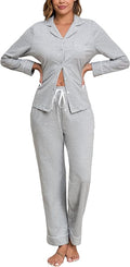 Veseacky 100% Cotton Pajamas for Women Set Long Sleeve Button Down Sleepwear Soft Pjs Lounge Sets with Pockets XS-XXL