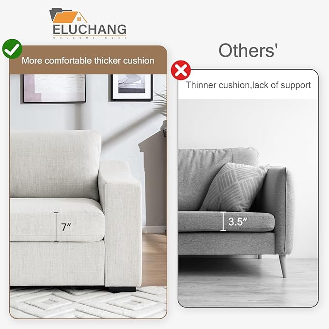 ELUCHANG Convertible Sectional Sofa, U Shaped Couch, Natural Linen Fabric Couches with Extra Deep Seats, Big Comfy Couch Upholstered Modern Corner Sofa for Living Room, Office, White