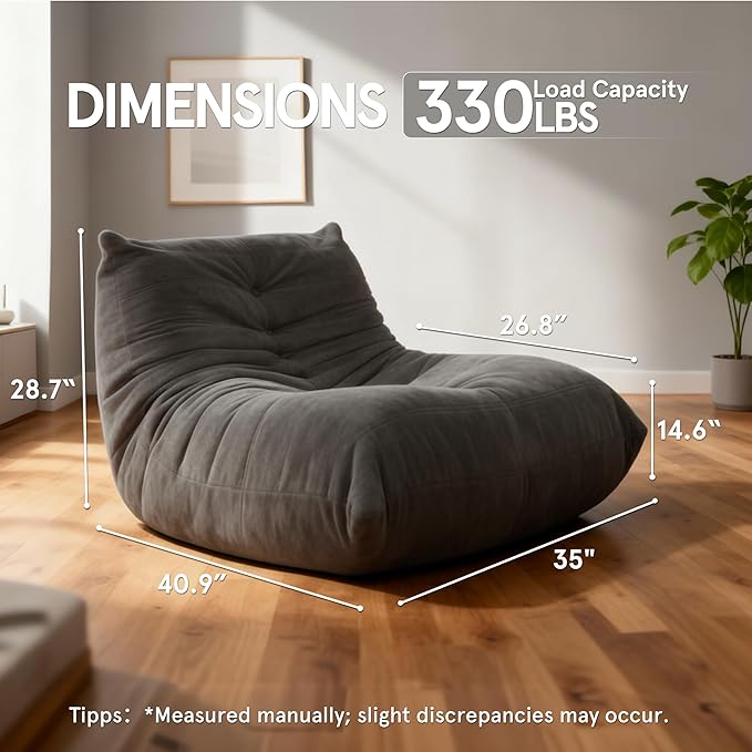 Sytopia Bean Bag Chair, Large Reading Chair for Adults Ultra-Comfy, Corner Floor Sofa 40D Foam, Togo Sofa Furniture for Living Room Bedroom Gaming, Black Onyx