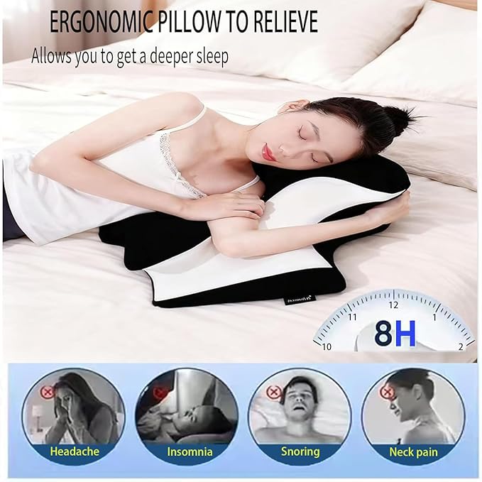 wuFQecht Bed Rest Reading Pillow，Neck&Chin and Back Support Pillow，Headboard Wedge Pillow，Ergonomic Memory FoamLying, Reclining, and Prone Sleepers，Sitting up Pillow，Relieve Neck/arm Pain-Black