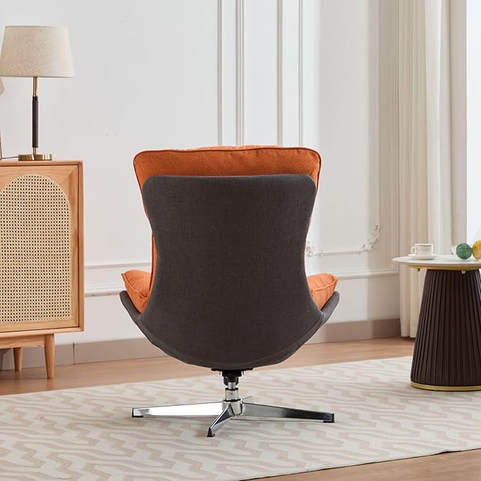 LukeAlon Linen Swivel Lounge Chairs Set of 2, Upholstered High Back Accent Chairs with Metal Base Comfy Recliner Chair Modern Single Sofa Chair for Living Room Office, Orange