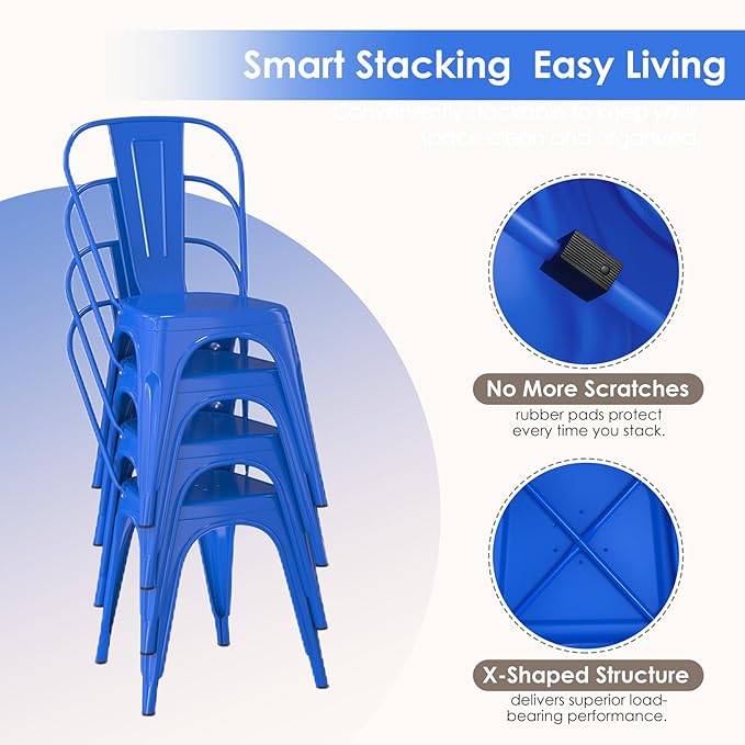 Metal Dining Chairs Set of 2,Stackable Tolix Chair Indoor/Outdoor for Kitchen,Cafe,Restaurant,Bistro & Patio Multiple Colors(Blue)