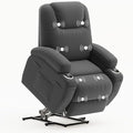 Flamaker Power Lift Chair Massage Recliner Chairs for Elderly, Corduroy Ergonomic Design with Cup Holders & Side Pockets, Remote Control (Dark Gray)