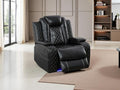 Dekmxas Living Room Furniture Sets, Black Air Leather Power Recliner Sofa Set with USB Port, Breathing Leather Power Reclining Sofa Set with Storage Console/LED Light for Living Room, Home Theater
