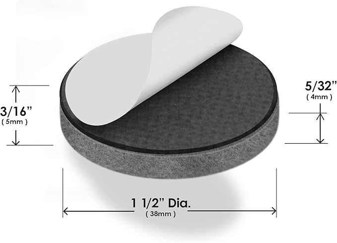Slipstick Premium Wool Felt Furniture Pads/Chair Feet Floor Protectors (1.5 Inch Round) Includes 12 Heavy-Duty Felt Pads with Self Stick Adhesive, Gray, CB117