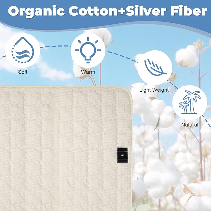 Grounding Mat for Bed 35"x50",Grounding Sheets Anti-Slip Mat, Grounding Blanket Soft Cotton & Silver Fiber, Grounded Mat for Enhance Sleep, Stress Relief (Cream)