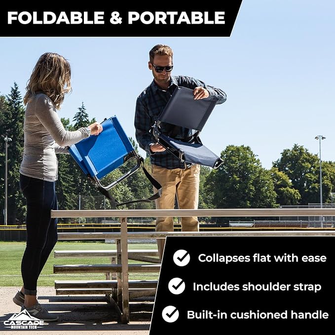 Cascade Mountain Tech Stadium Seat - Lightweight, Portable Folding Chair for Bleachers and Benches - Navy, 17"