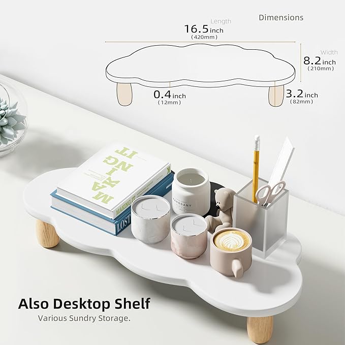 AFOOYO Monitor Stand Riser,Cloud-Shaped Sturdy Wood Computer Monitor Riser, Laptop Monitor Stand, Multi-Purpose Desktop Organizer Riser for Computer, Laptop, Printer, TV,White