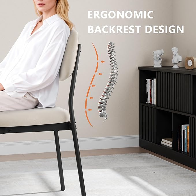 Einhomn Upholstered Dining Chairs Set of 2, Stackable Modern Dining Room Chairs, Kitchen Chairs w/Soft Velvet Backrest & Sturdy Metal Legs for Restaurant, Living Room, Cream Beige