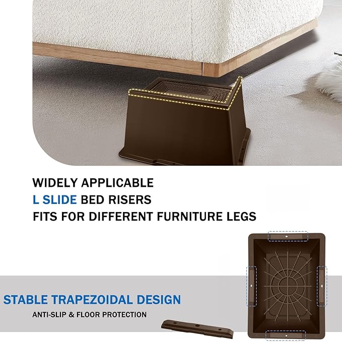 ANNKUT Bed Risers 5 Inch Heavy Duty,Oversized Couch Risers, Extra Wide Furniture Risers for Sofa Table Desk Headboard Chair Lifting,Rectangle Risering Blocks Support 6000 lbs(4 Pack Brown)