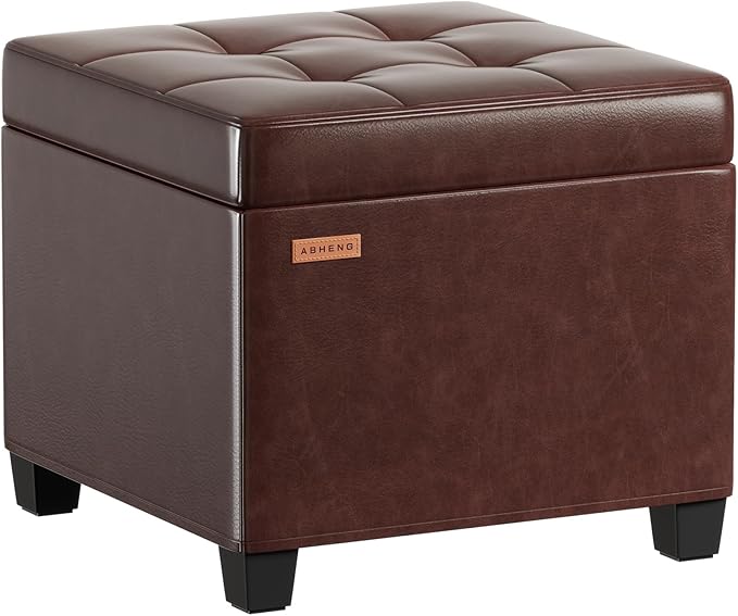 ABHENG 17.7 inches Synthetic Leather turfed Ottomans Cube with Storage, Metal-Framed Square Storage Ottoman Foot Rest Stool Holds 770 LB for Dorm Living Room Bedroom Brown UASND63R