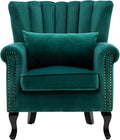 DM Furniture Mid Century Accent Chair Modern Tufted Wingback Armchairs Club Chair Velvet Fabric Single Sofa Lounge Chair with Pillow for Living Room, Green
