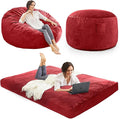 Bean Bag Chairs for Adults - Giant Bean Bag Chair Convertible Bean Bag Bed - Beanbag Chair with Micro Fiber Cover/Furniture Foam Filler - Floor Couch Sofa in Bedroom Dorm Room - Queen Red
