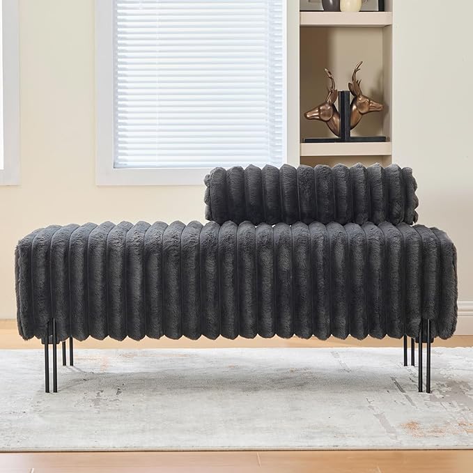 NIOIIKIT 49.6" Modern Loveseat Sofa Couch, Upholstered Accent Sofa with Golden Legs and Adjustable Backrest, Small Faux Fur Couches for Bedroom, Living Room, Compact Small Space (Dark Grey)
