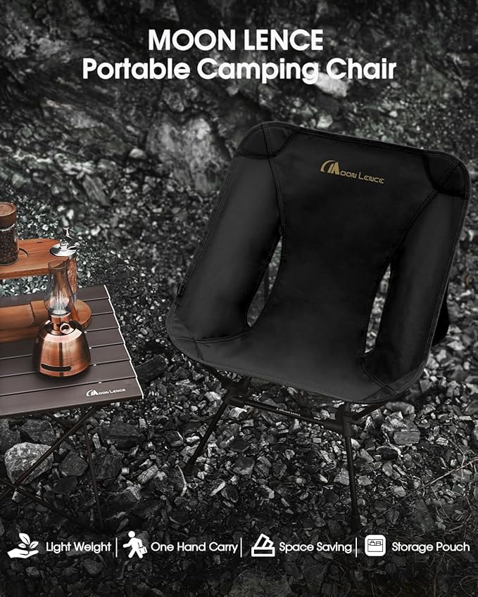 MOON LENCE Portable Camping Chair, Backpacking Chair, Ultralight & Compact, 330 lbs Capacity, for Outdoor Camp, Travel, Beach, Picnic, Hiking (Black)