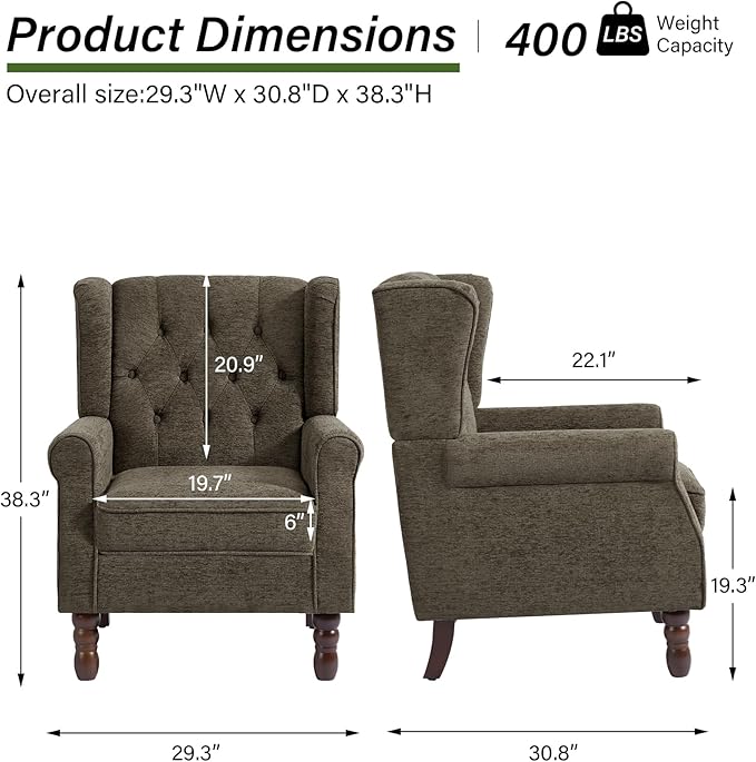 DREAMSIDEA Accent Chair, Upholstered Armchair with Button Tufted High Back & Solid Wood Legs, Comfy Wingback Reading Single Sofa Chair for Small Spaces, Living Room, Bedroom (Taupe, Set of 1)