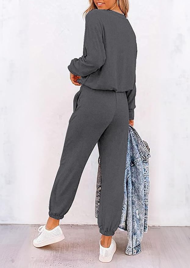 PRETTYGARDEN Women Fall 2 Piece Lounge Outfit Long Sleeve Tops High Waisted Jogger Pants Set Spring Travel Clothes Tracksuit